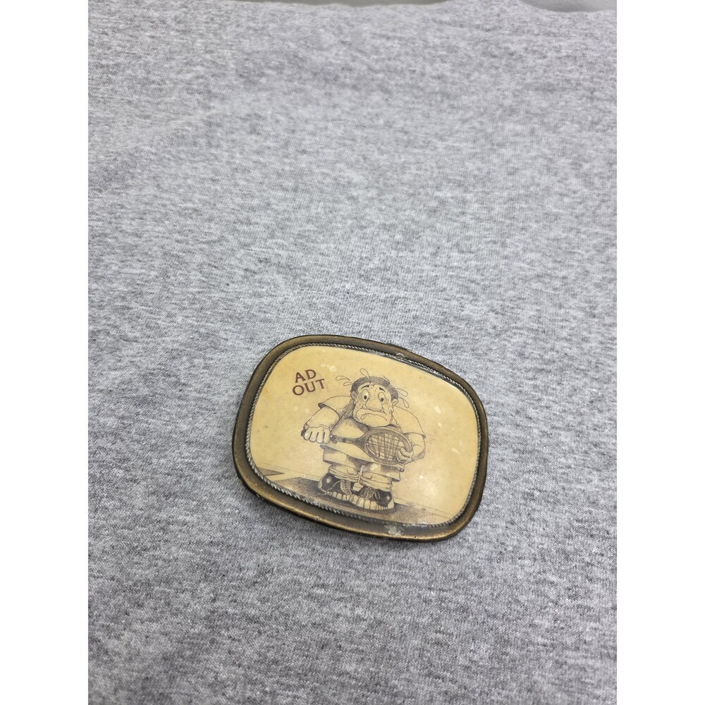 Vintage Ad Out Tennis Player Sports Racquet Belt Buckle